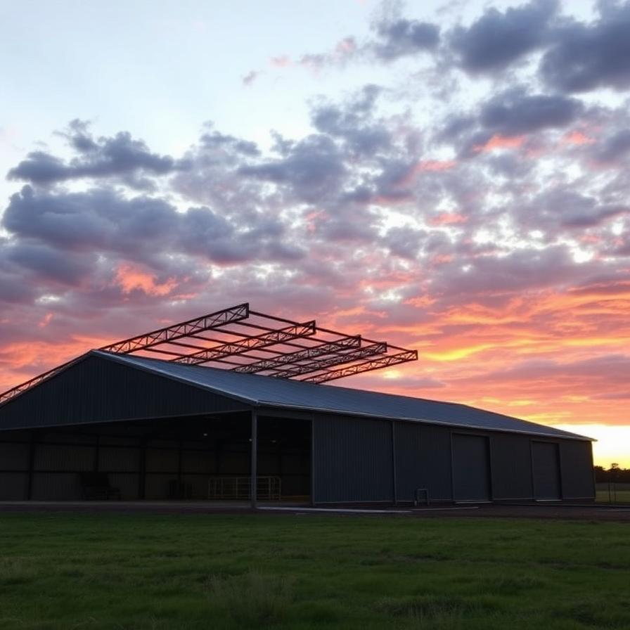 Rural shed at sunset